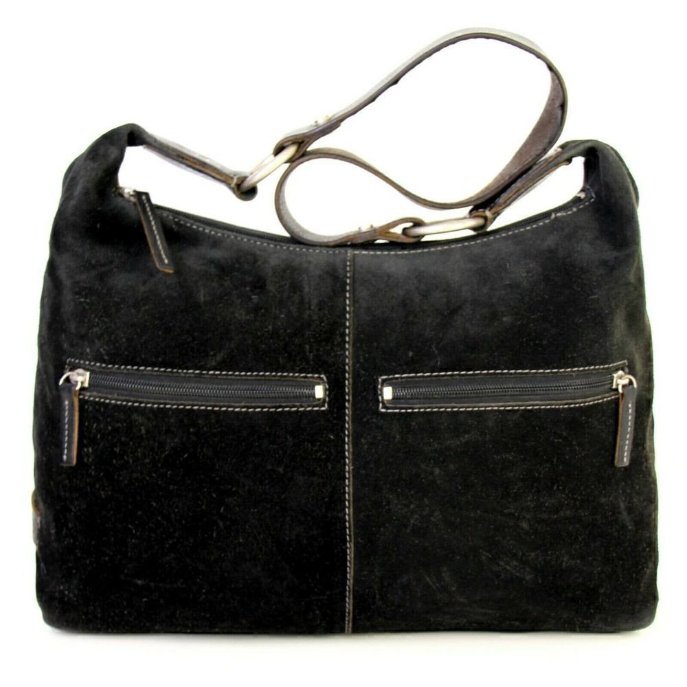 ROOMY ELLINGTON BLACK SOFT GENUINE LEATHER SUEDE SHOULDER BAG HANDBAG HOBO TOTE